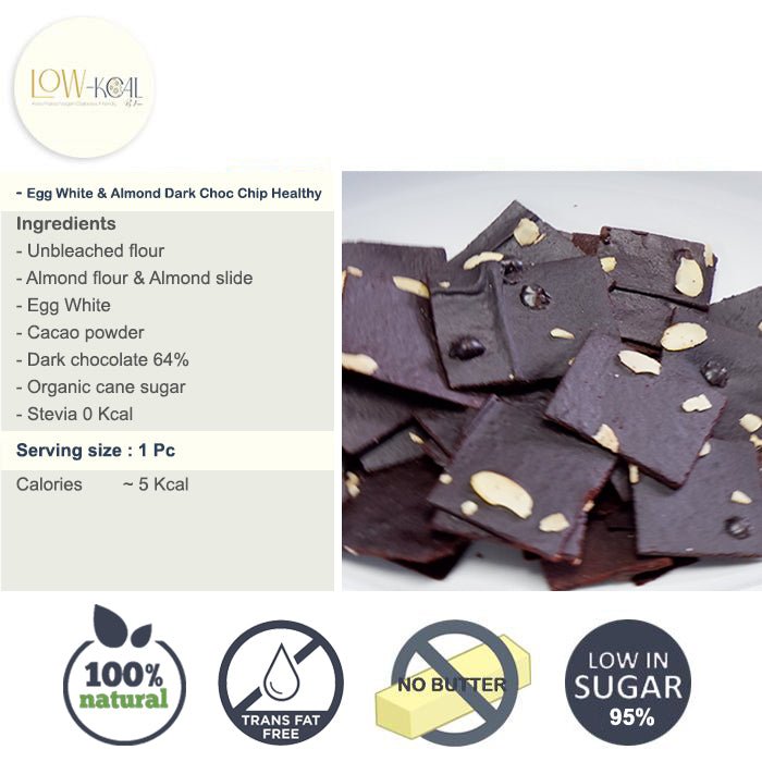 Egg White & Almond Dark Choc Chip Healthy - Low - Kcal - Kanomdeedee - Egg White & Almond Dark Choc Chip Healthy -